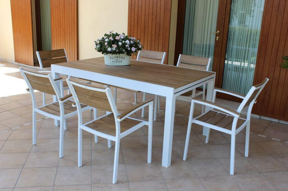 Tavolo-Giardino-Sedie-OBI-Poltrone-TEAK-Allungabile-Legno-Set-Gazebo-Casine-Esterno-Alluminio-Bianco